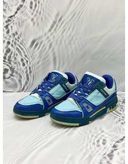 (CNY SALE) LOUIS VUITTON LV TRAINER SNEAKERS SIZE 6 IN BLUE COLORWAY MONOGRAM LEATHER