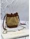 (CNY PROMO) (LIKE NEW) CHLOE MARCIE MICRO RAFFIA BUCKET BAG IN BEIGE WOVEN WITH BROWN LEATHER