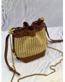 (CNY PROMO) (LIKE NEW) CHLOE MARCIE MICRO RAFFIA BUCKET BAG IN BEIGE WOVEN WITH BROWN LEATHER
