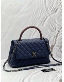 (CNY PROMO) (LIKE NEW) CHANEL COCO MEDIUM TOP HANDLE BAG WITH LIZARD HANDLE IN BLUE CAVIAR LEATHER 