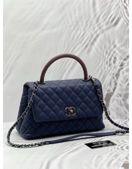 (CNY PROMO) (LIKE NEW) CHANEL COCO MEDIUM TOP HANDLE BAG WITH LIZARD HANDLE IN BLUE CAVIAR LEATHER 