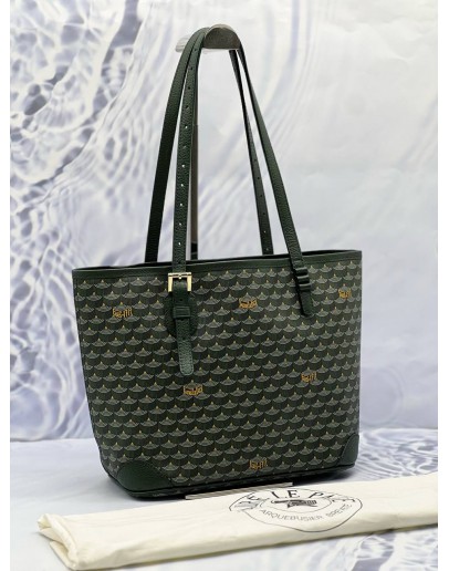 (CNY PROMO) (LIKE NEW) FAURE LE PAGE DAILLY BATTLE 27 TOTE BAG IN GREEN CANVAS WITH LEATHER