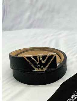 (BRAND NEW) EMPORIO ARMANI EAGLE LOGO BELT SIZE 80 IN BLACK CALFSKIN LEATHER