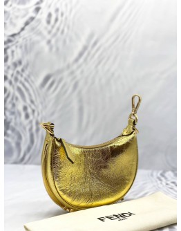 FENDI NANO FENDIGRAPHY HOBO BAG IN METALLIC GOLD AGED CALFSKIN LEATHER 