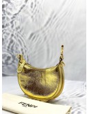 FENDI NANO FENDIGRAPHY HOBO BAG IN METALLIC GOLD AGED CALFSKIN LEATHER 