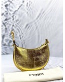 FENDI NANO FENDIGRAPHY HOBO BAG IN METALLIC GOLD AGED CALFSKIN LEATHER 