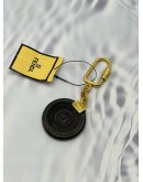 FENDI STAMP KEYCHAIN IN BLACK WITH BROWN AND LEATHER WITH CANVAS