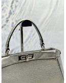 FENDI PEEKABOO SELLERIA TOP HANDLE AND SHOULDER BAG IN METALLIC SILVER LEATHER 