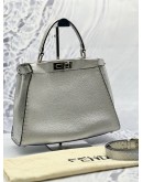 FENDI PEEKABOO SELLERIA TOP HANDLE AND SHOULDER BAG IN METALLIC SILVER LEATHER 