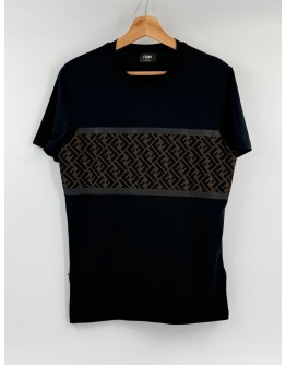(LIKE NEW) FENDI LOGO PRINT T-SHIRT IN BLACK WITH BROWN