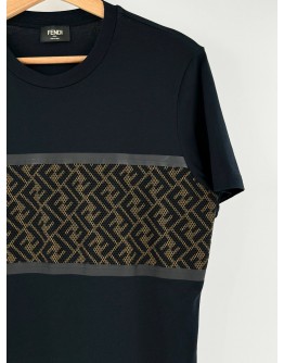 (LIKE NEW) FENDI LOGO PRINT T-SHIRT IN BLACK WITH BROWN