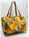 SALVATORE FERRAGAMO BOSTON BAG IN BOTANICAL PRINTED CANVAS WITH BROWN CALFSKIN LEATHER