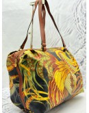 SALVATORE FERRAGAMO BOSTON BAG IN BOTANICAL PRINTED CANVAS WITH BROWN CALFSKIN LEATHER