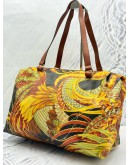 SALVATORE FERRAGAMO BOSTON BAG IN BOTANICAL PRINTED CANVAS WITH BROWN CALFSKIN LEATHER
