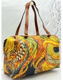 SALVATORE FERRAGAMO BOSTON BAG IN BOTANICAL PRINTED CANVAS WITH BROWN CALFSKIN LEATHER