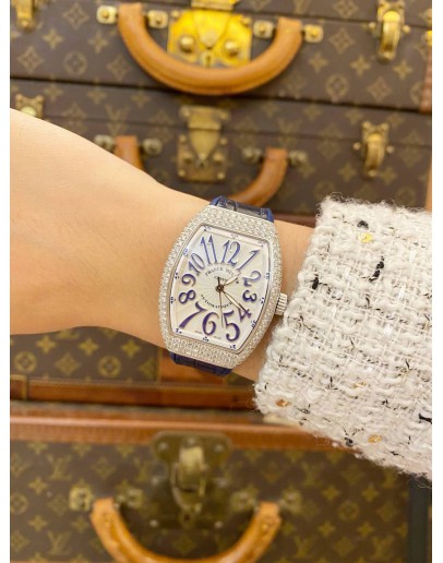 (LIKE NEW) 2020 FRANCK MULLER VANGUARD FACTORY DIAMOND REF V32SCATFOD WHITE DIAL 32MM AUTOMATIC WATCH -FULL SET-