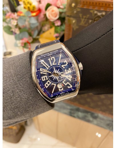 (BRAND NEW) 2024 FRANCK MULLER VANGUARD REF YACHTING V41 SC DT YACHTING SUNBURST BLUE DIAL 45MM AUTOMATIC WATCH -FULL SET-