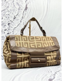 GIVENCHY 4G LOGO PATTERN HANDBAG IN BEIGE CANVAS WITH BROWN LEATHER