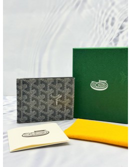 (LIKE NEW) GOYARD SAINT-THOMAS BILL FOLD MONEY CLIP IN GREY GOYARDINE CANVAS WITH VAUZELLES CALFSKIN LEATHER -FULL SET-