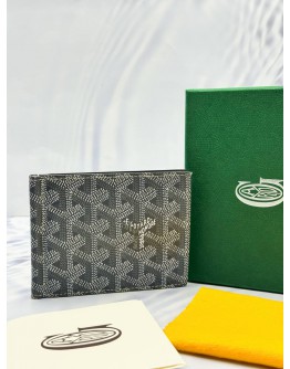 (LIKE NEW) GOYARD SAINT-THOMAS BILL FOLD MONEY CLIP IN GREY GOYARDINE CANVAS WITH VAUZELLES CALFSKIN LEATHER -FULL SET-