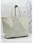 GOYARD SAINT LOUIS PM STRIPES AND INITIALS TOTE SHOULDER BAG IN WHITE GOYARDINE CANVAS WITH CHEVROCHES CALFSKIN LEATHER