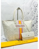 GOYARD SAINT LOUIS PM STRIPES AND INITIALS TOTE SHOULDER BAG IN WHITE GOYARDINE CANVAS WITH CHEVROCHES CALFSKIN LEATHER