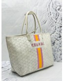 GOYARD SAINT LOUIS PM STRIPES AND INITIALS TOTE SHOULDER BAG IN WHITE GOYARDINE CANVAS WITH CHEVROCHES CALFSKIN LEATHER