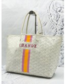 GOYARD SAINT LOUIS PM STRIPES AND INITIALS TOTE SHOULDER BAG IN WHITE GOYARDINE CANVAS WITH CHEVROCHES CALFSKIN LEATHER