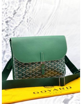 (LIKE NEW) GOYARD COURSIER MESSENGER BAG IN GREEN GOYARDINE CANVAS WITH CHEVROCHES CALFSKIN LEATHER
