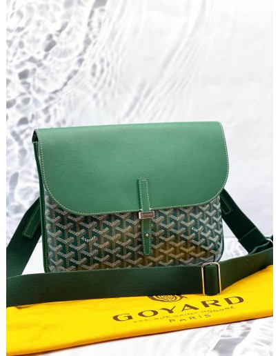(LIKE NEW) GOYARD COURSIER MESSENGER BAG IN GREEN GOYARDINE CANVAS WITH CHEVROCHES CALFSKIN LEATHER