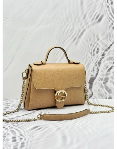 (LIKE NEW) GUCCI INTERLOCKING G TOP HANDLE AND SHOULDER BAG IN BEIGE CALFSKIN LEATHER
