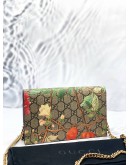 (LIKE NEW) GUCCI TIAN WALLET ON CHAIN IN BEIGE GG SUPREME CANVAS WITH RED LEATHER -FULL SET-