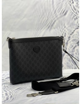 (LIKE NEW) GUCCI INTERLOCKING G POUCH AND CROSSBODY BAG IN BLACK GG SUPREME CANVAS WITH CALFSKIN LEATHER