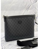 (LIKE NEW) GUCCI INTERLOCKING G POUCH AND CROSSBODY BAG IN BLACK GG SUPREME CANVAS WITH CALFSKIN LEATHER