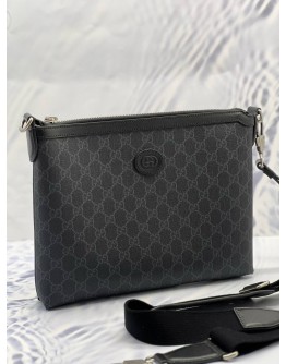 (LIKE NEW) GUCCI INTERLOCKING G POUCH AND CROSSBODY BAG IN BLACK GG SUPREME CANVAS WITH CALFSKIN LEATHER