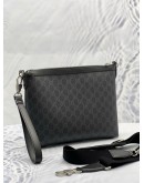 (LIKE NEW) GUCCI INTERLOCKING G POUCH AND CROSSBODY BAG IN BLACK GG SUPREME CANVAS WITH CALFSKIN LEATHER