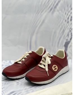 (LIKE NEW) GUCCI GG INTERLOCKING LOW TOP SNEAKERS SIZE 38 IN MAROON CALFSKIN LEATHER