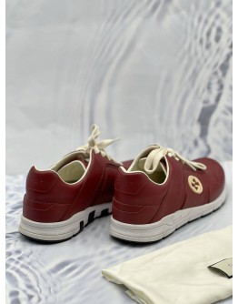 (LIKE NEW) GUCCI GG INTERLOCKING LOW TOP SNEAKERS SIZE 38 IN MAROON CALFSKIN LEATHER