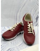 (LIKE NEW) GUCCI GG INTERLOCKING LOW TOP SNEAKERS SIZE 38 IN MAROON CALFSKIN LEATHER