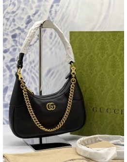 (LIKE NEW) GUCCI APHRODITE SHOULDER BAG IN BLACK PEBBLED LEATHER -FULL SET- 
