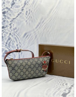 GUCCI TATTOO BAGUETTE SHOULDER BAG IN BLUE GG SUPREME CANVAS WITH RED CALFSKIN LEATHER