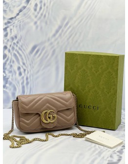 GUCCI GG MARMONT SUPER MINI CROSSBODY BAG IN BEIGE MATELASSE CHEVRON CALFSKIN LEATHER