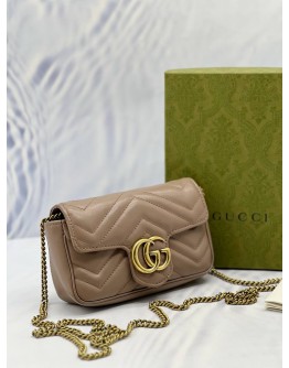 GUCCI GG MARMONT SUPER MINI CROSSBODY BAG IN BEIGE MATELASSE CHEVRON CALFSKIN LEATHER