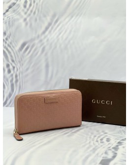 (LIKE NEW) GUCCI ZIP AROUND LONG WALLET IN SOFT PINK GG MICROGUCCISSIMA EMBOSSED CALFSKIN LEATHER