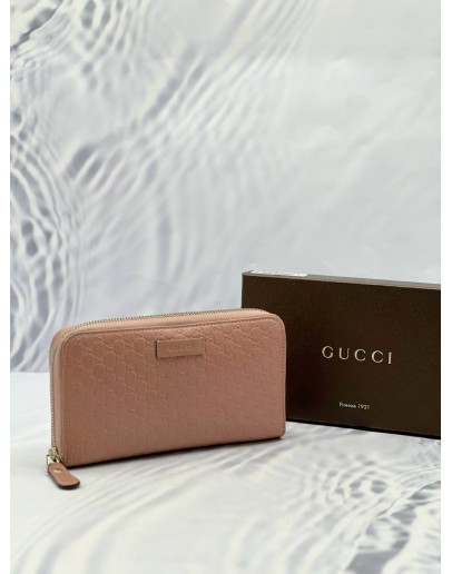 (LIKE NEW) GUCCI ZIP AROUND LONG WALLET IN SOFT PINK GG MICROGUCCISSIMA EMBOSSED CALFSKIN LEATHER