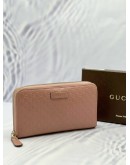(LIKE NEW) GUCCI ZIP AROUND LONG WALLET IN SOFT PINK GG MICROGUCCISSIMA EMBOSSED CALFSKIN LEATHER