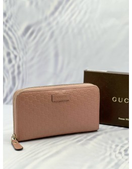 (LIKE NEW) GUCCI ZIP AROUND LONG WALLET IN SOFT PINK GG MICROGUCCISSIMA EMBOSSED CALFSKIN LEATHER