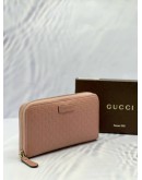 (LIKE NEW) GUCCI ZIP AROUND LONG WALLET IN SOFT PINK GG MICROGUCCISSIMA EMBOSSED CALFSKIN LEATHER