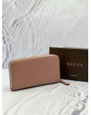 (LIKE NEW) GUCCI ZIP AROUND LONG WALLET IN SOFT PINK GG MICROGUCCISSIMA EMBOSSED CALFSKIN LEATHER