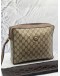 GUCCI CLUTCH IN BEIGE GG SUPREME CANVAS WITH BROWN LEATHER